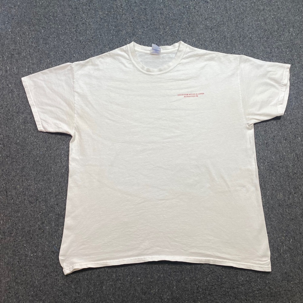 TShirt Sz XL Mens White Skater Miles For Myles Annie Rowayton 5K Graphic Tee